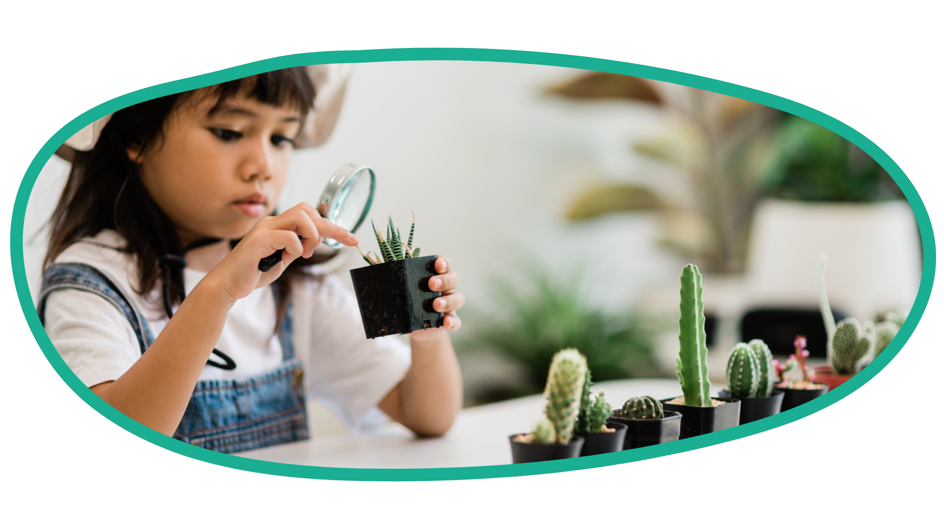 kid playing with plant