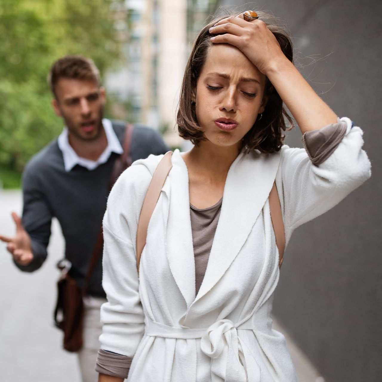 Woman upset after having an argument with her boyfriend