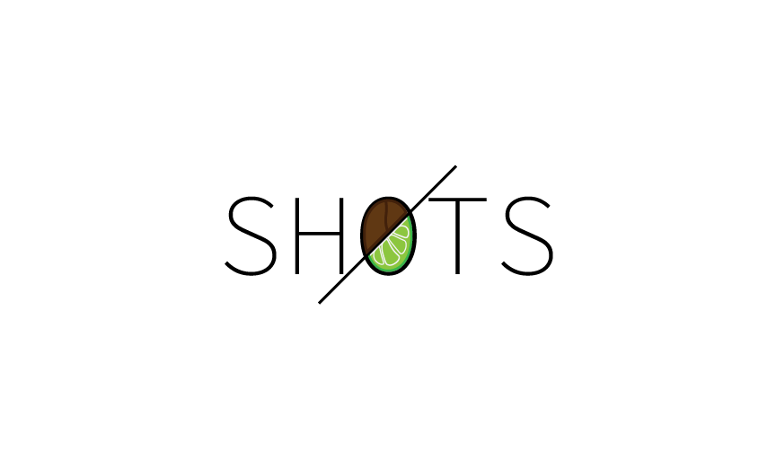A logo for a company called shots with a green leaf in the middle.