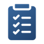 A blue clipboard with three check marks on it.