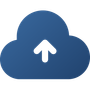 A blue cloud with an arrow pointing up.