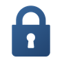 A blue padlock with a keyhole on a white background.