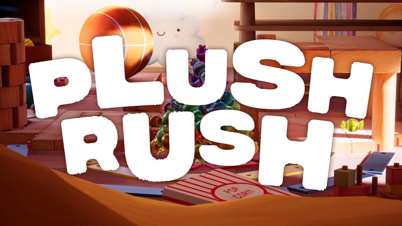 Plush rush bijela slova ispred sobe u kojoj se igra VR shooter avantura