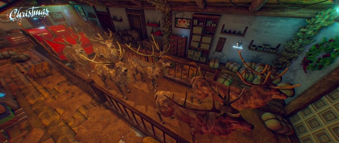 Sobovi koji vuku saonice sa poklonima u VR Escape Room avanturi Christmas