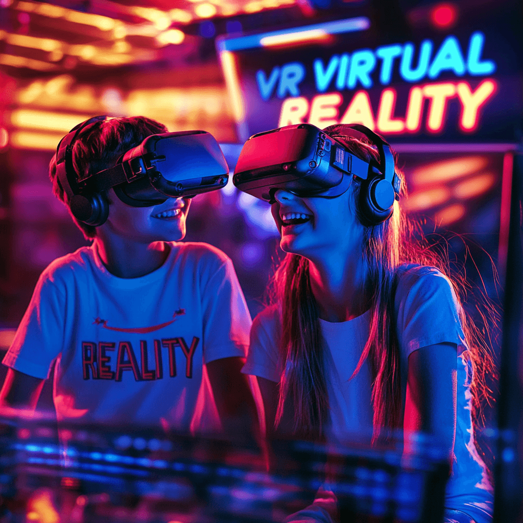 Plavi igrač koji se skriva od neprijatelja iza štita sa pištoljem u ruci u VR Laser Tag igri