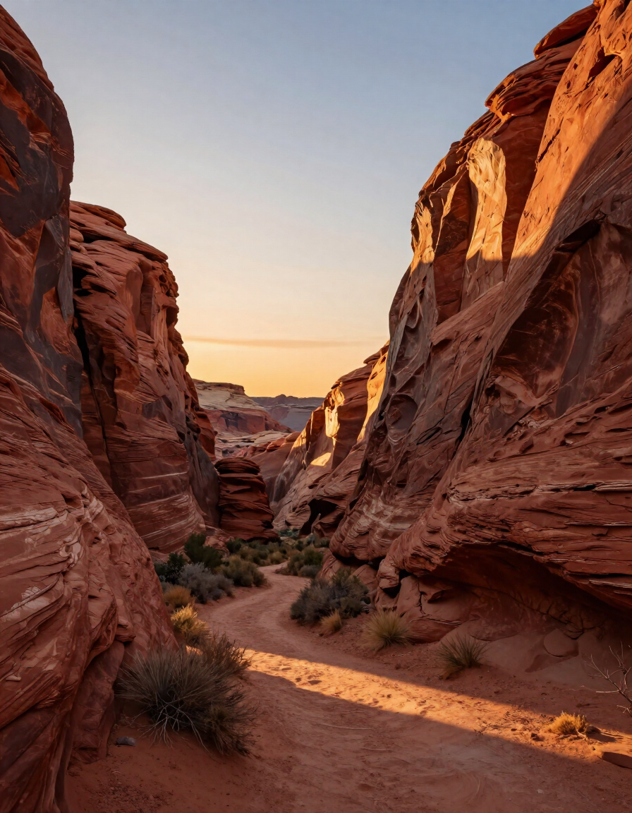 Canyon landscape near Moab Utah in golden hour light
