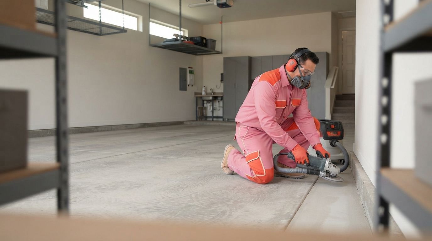 Professional garage floor preparation for coating in Madera California