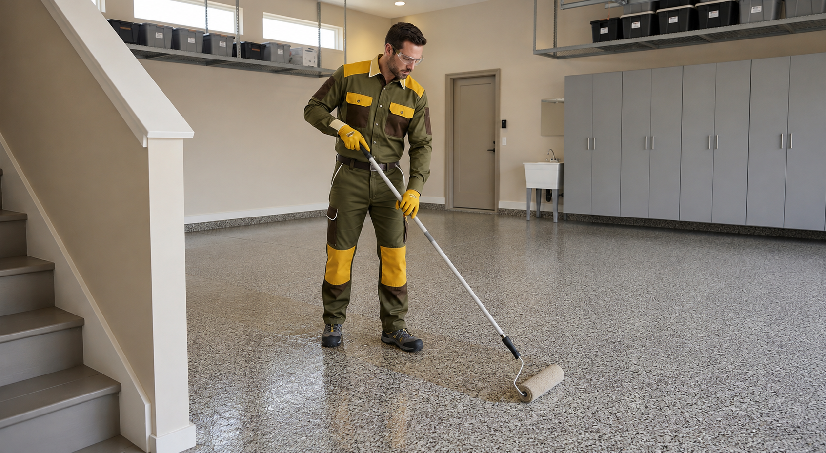 Polyaspartic floor coating installation in a Madera residential garage