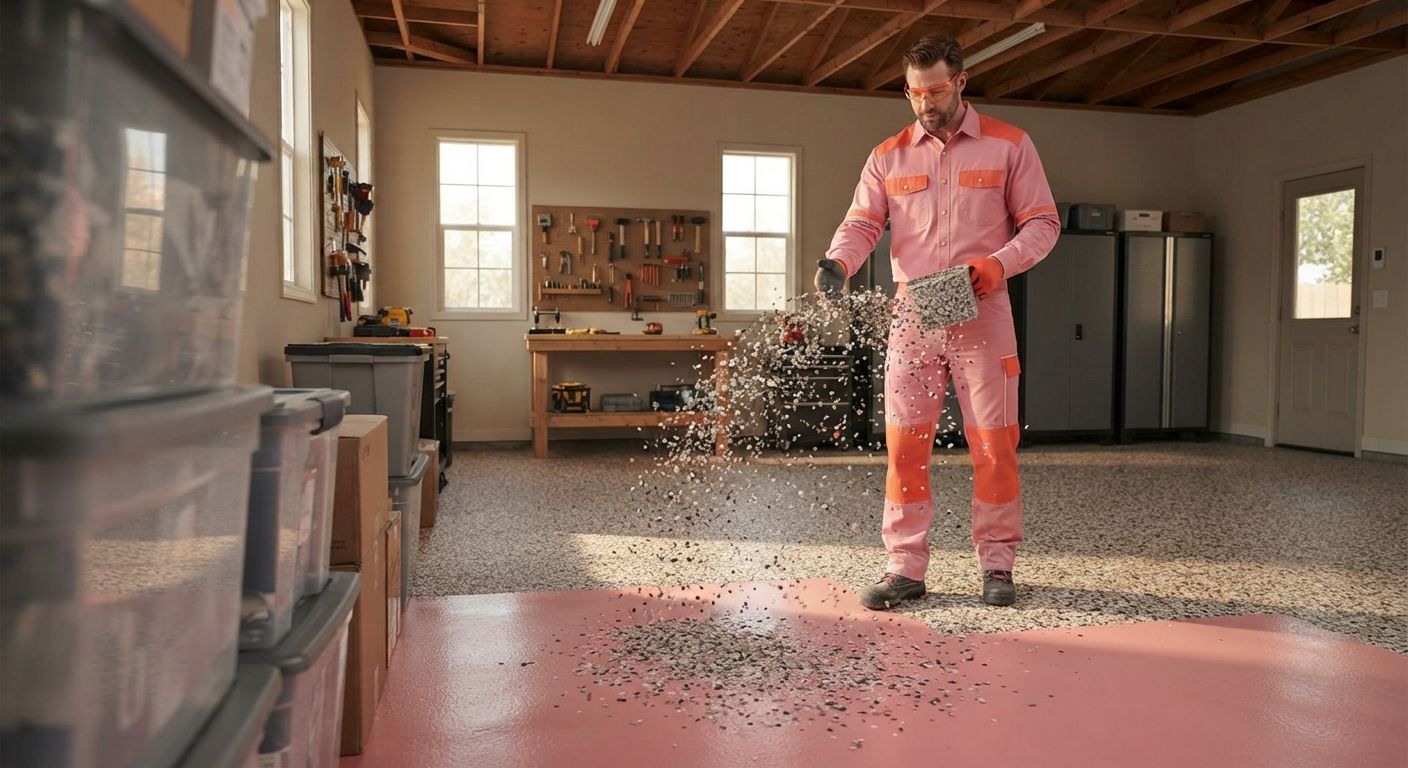 Madera garage floor coating technician preparing materials for installation