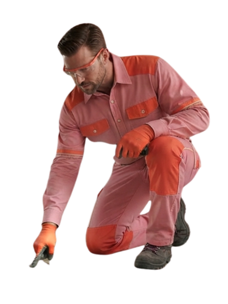 Technician assessing garage concrete condition before floor coating in Madera