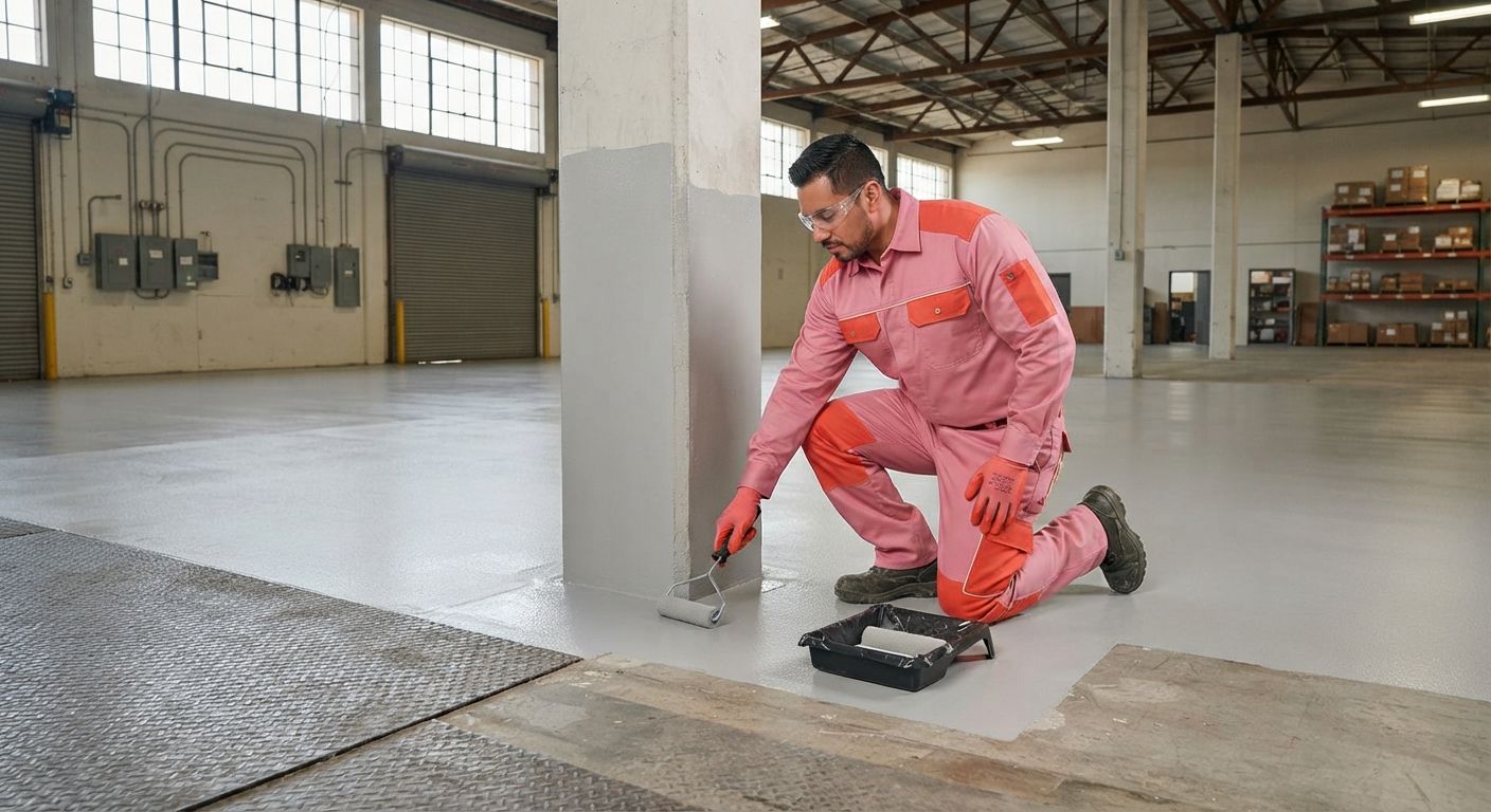 Madera commercial epoxy technician coating around a structural column