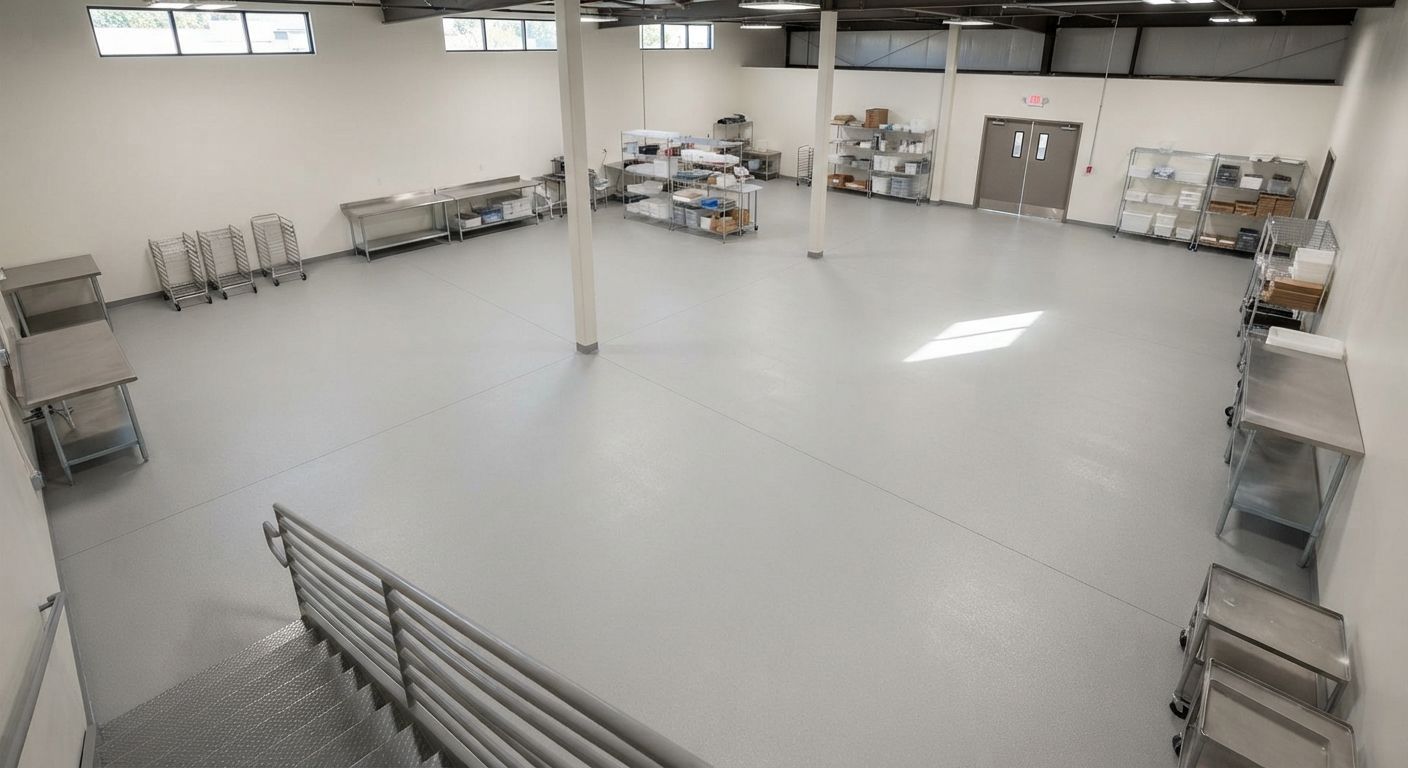 Finished commercial epoxy flooring in a Madera automotive service facility
