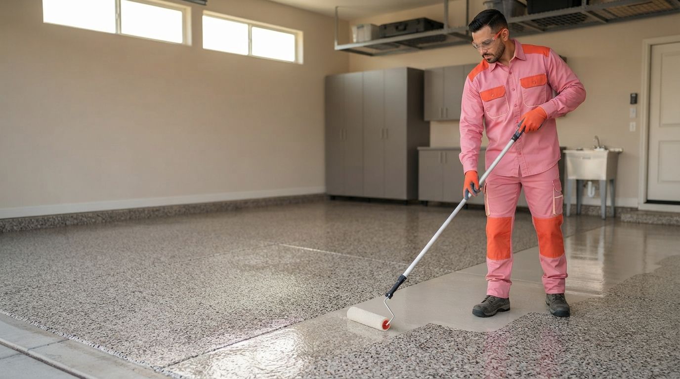 Polyaspartic floor coating installation in a Madera residential garage