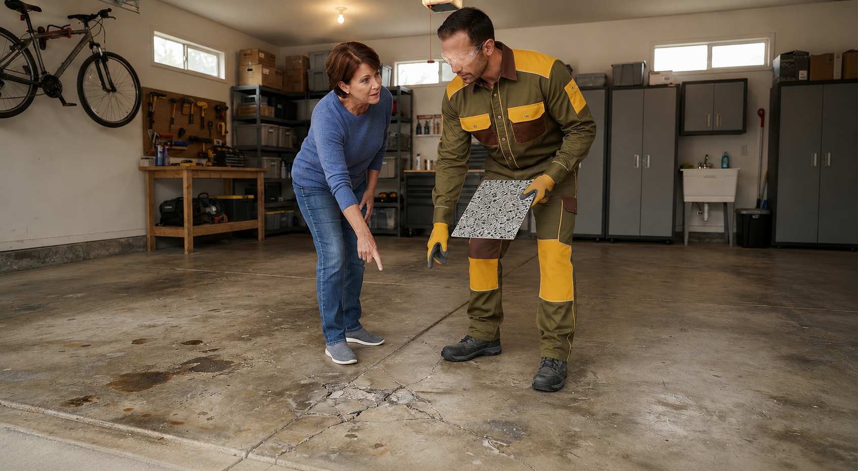 Madera homeowner requesting epoxy flooring service for a worn garage floor