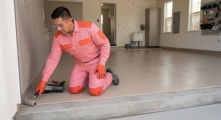 Experienced Madera epoxy flooring technician completing precise coating work