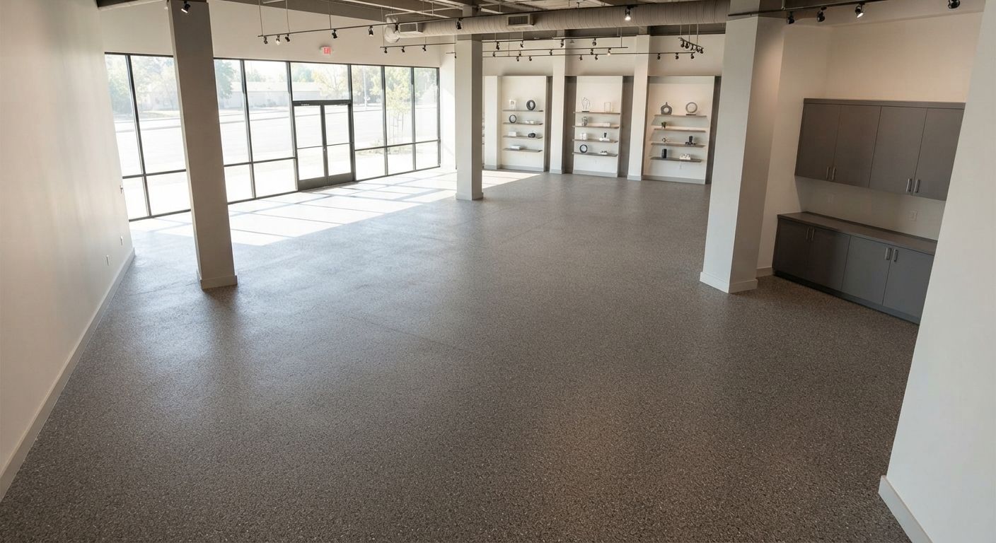Finished commercial polyaspartic floor coating project in Madera California