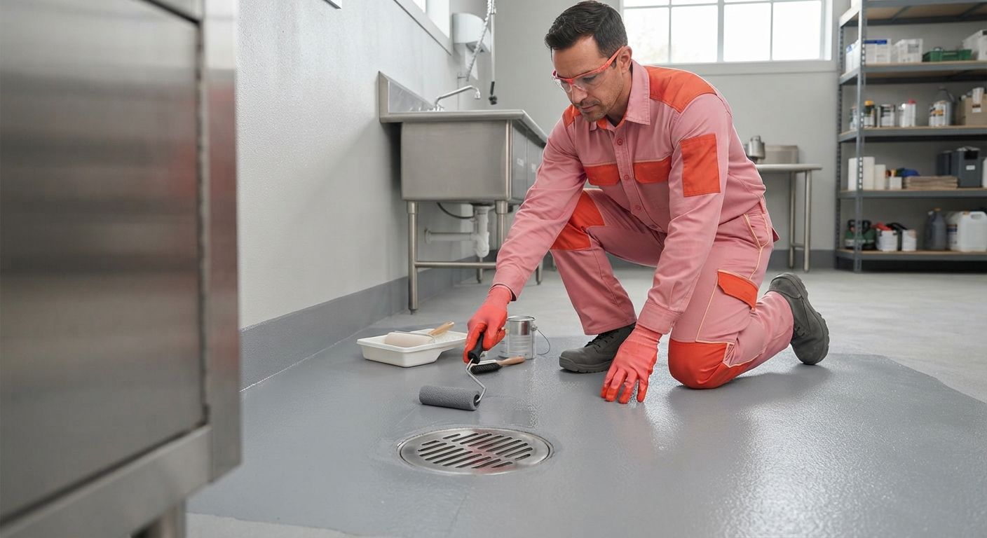 Madera epoxy flooring technician completing detailed coating work