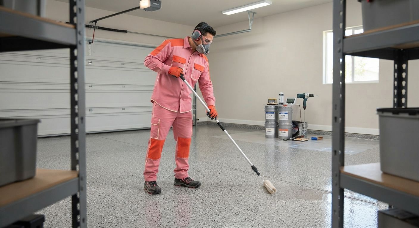 Safe and organized epoxy floor coating work in Madera