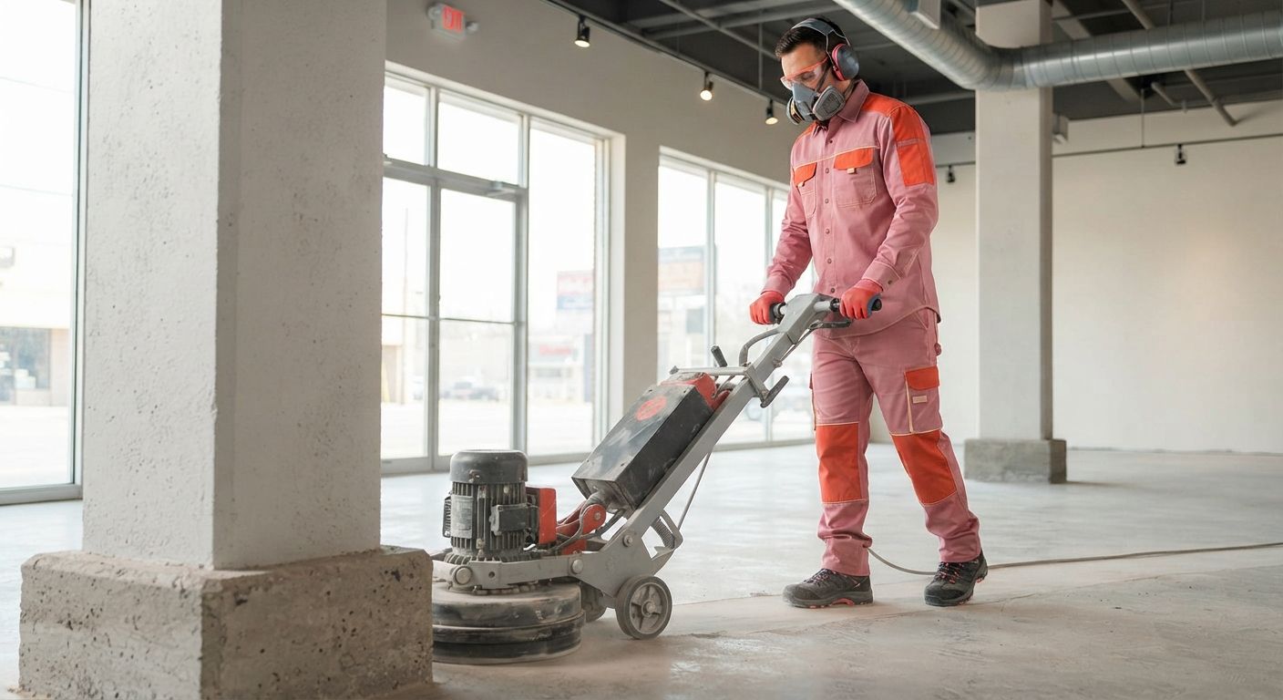 Trained Madera flooring technician using professional grinding equipment
