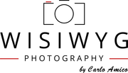 WISWYG Photography logo with a stylized camera icon and red accents on a white background