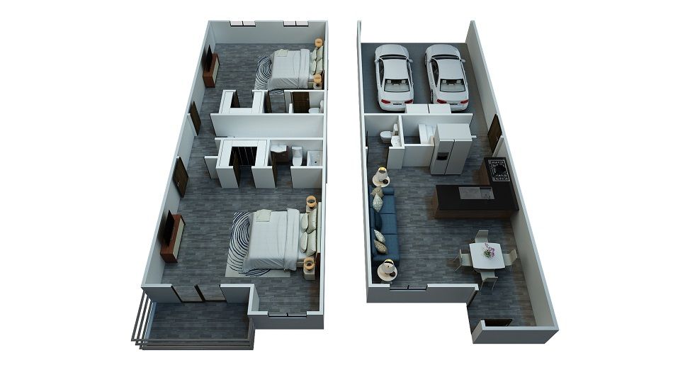 2 bed 2.5 bath townhome floor plan