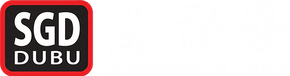 SGD DUBUs 红色边框标志，在黑色背景上，SGD DUBUs 文字。sgdchampaign