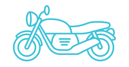 A blue line drawing of a motorcycle on a white background.