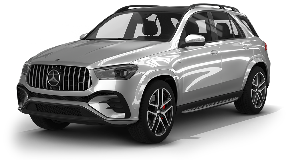 Silver Mercedes-Benz SUV on a white background, front three-quarter view