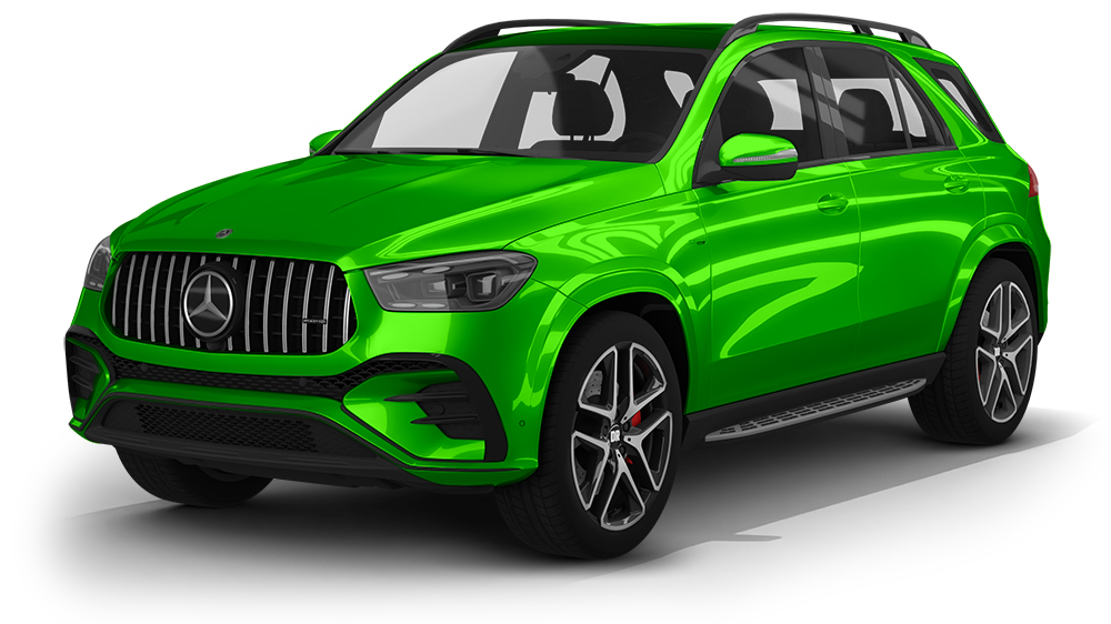 Bright green Mercedes-Benz SUV on a white background