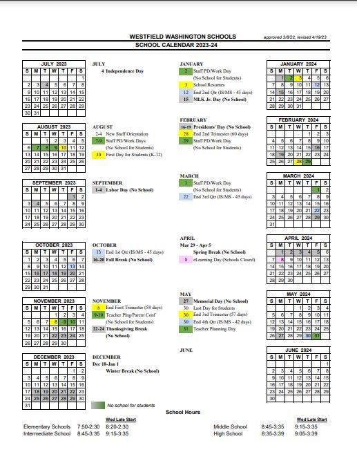 Westfield School Calendar 2023-24