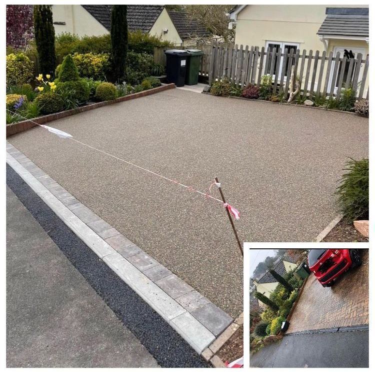 Pink resin driveway transformation from block paving.