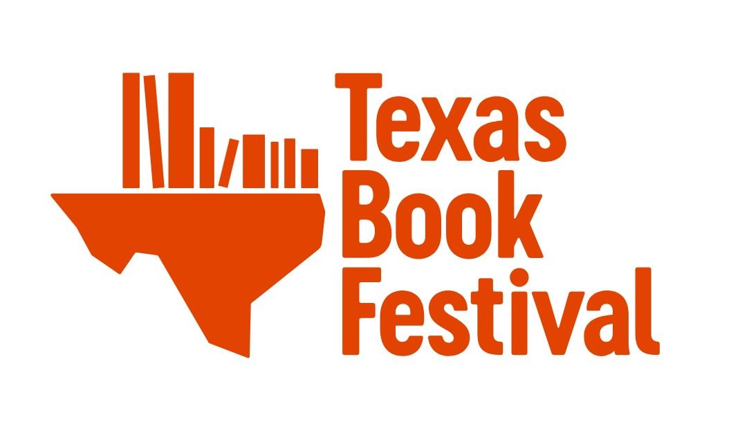 Texas Book Festival logo with orange Texas shape and stacked text on white background