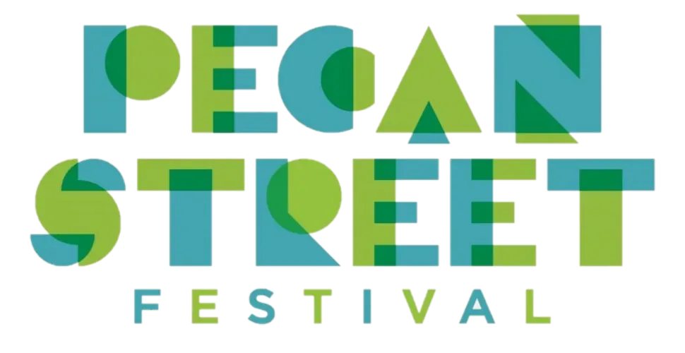 Pecan Street Festival logo in blue and green.