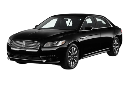 Black luxury sedan on a white background, shown in front three-quarter view.
