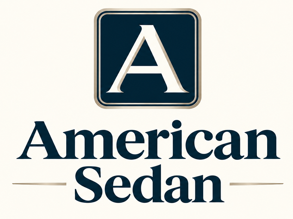 American Sedan logo with a white &ldquo;A&rdquo; on a dark blue square above the words &ldquo;American Sedan&rdquo;