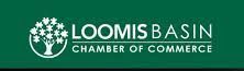 Loomis Basin Chamber of Commerce logo with a tree in a circle on green.
