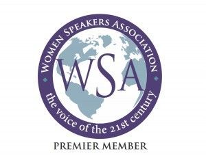 Logo for Women Speakers Association: purple circle with text and a globe.