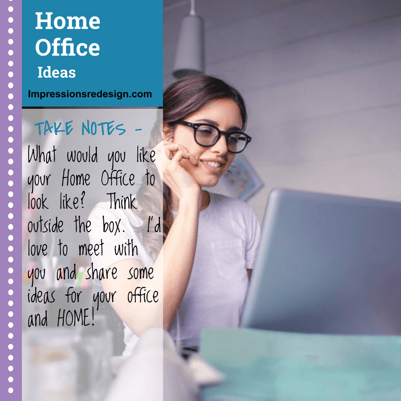 Woman in glasses working on laptop, text: Home Office Ideas.