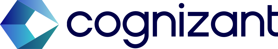 The Cognizant company logo, featuring a blue geometric cube icon to the left of the word