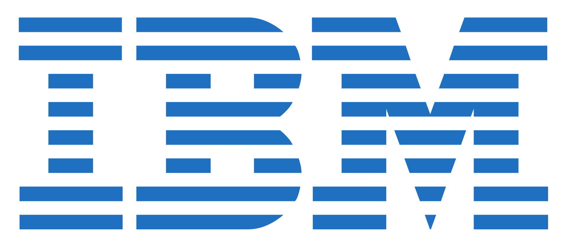 The IBM logo, consisting of blue letters with horizontal white stripes.
