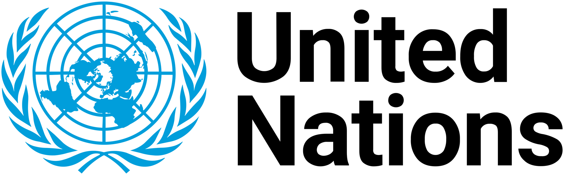 The United Nations logo featuring a world map within an olive wreath, followed by the text