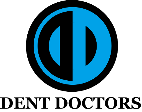 Dent Doctors logo with blue and black circular emblem and bold black text