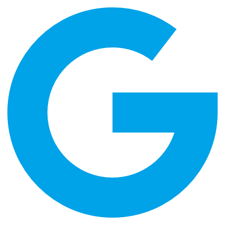 Blue stylized letter G logo on a white background