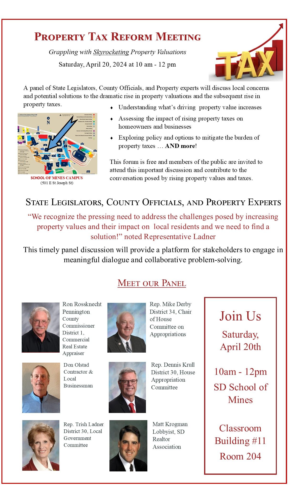 Flyer: Property Tax Revenue Measure, city map, photos of city officials, 