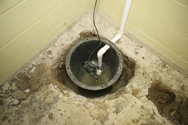 A sump pump is being installed in a basement.