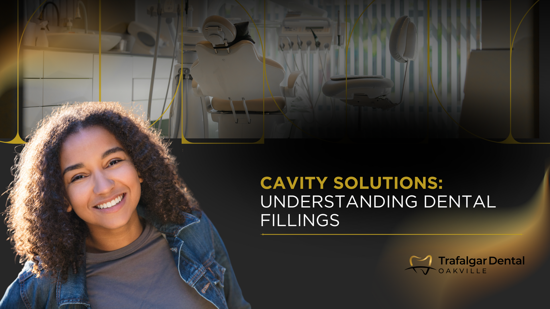 A young woman is smiling in front of a dental office.