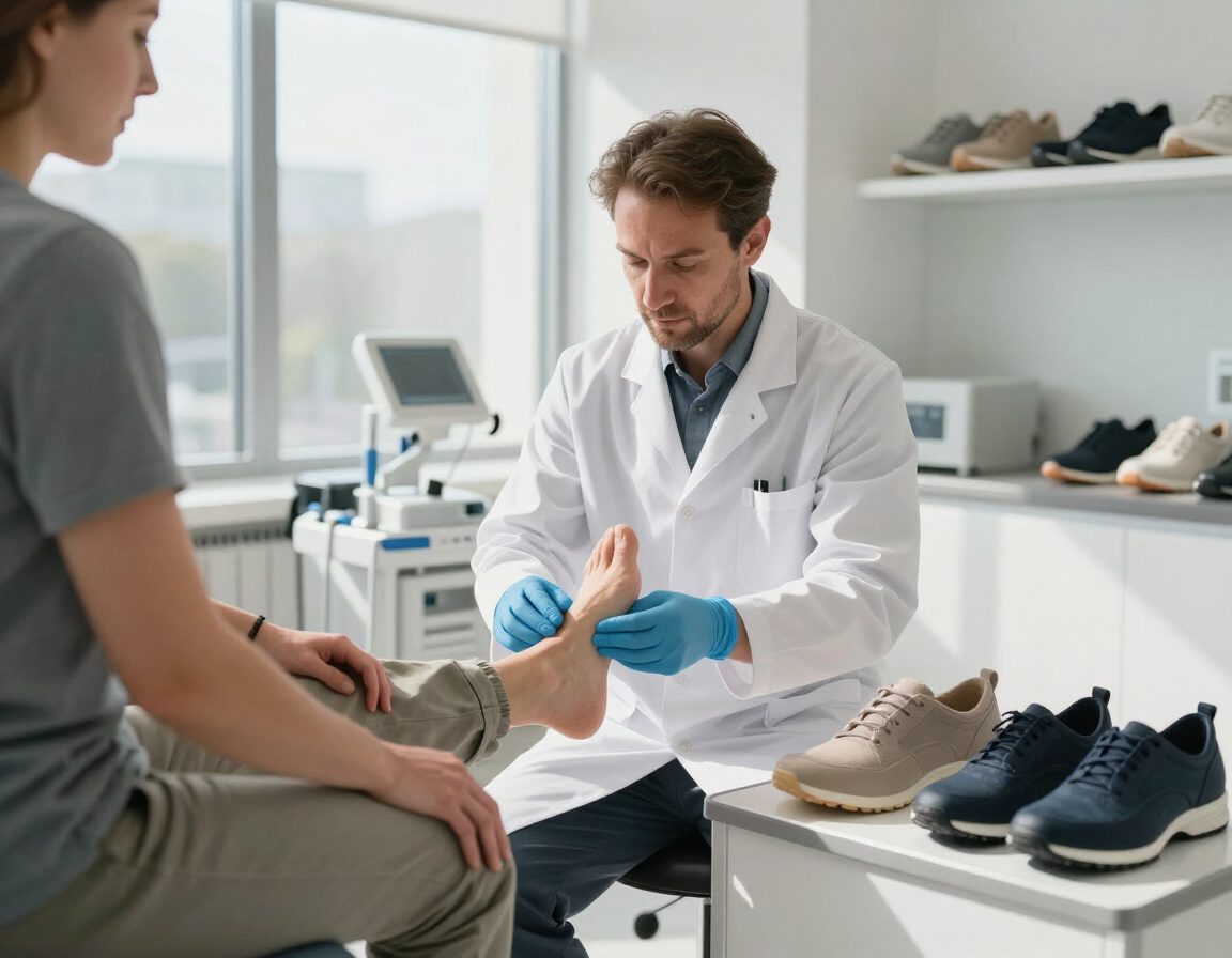 Podiatrist evaluating a patient's foot for diabetic footwear