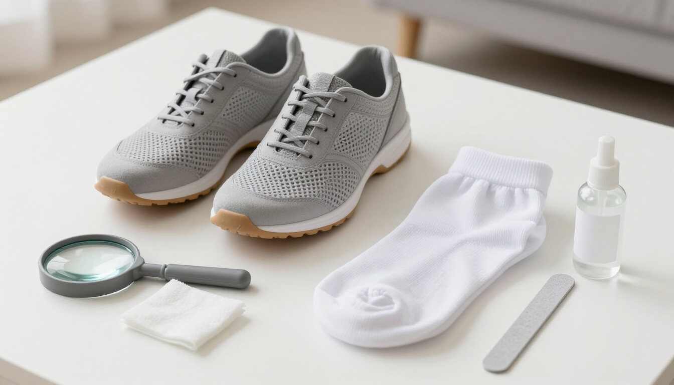 Daily diabetic foot care with supportive shoes and clean socks