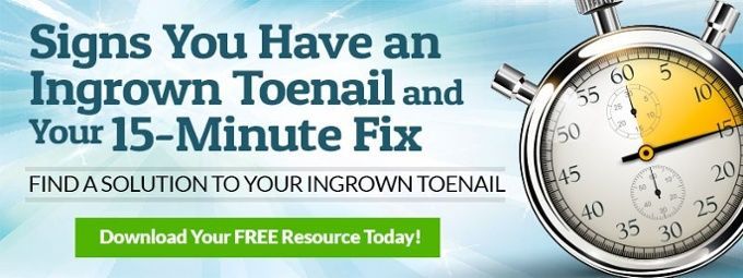 Banner ad for dental fix: “Signs You Have an Ingrown Toenail and Your 15-Minute Fix,” with clock and green button