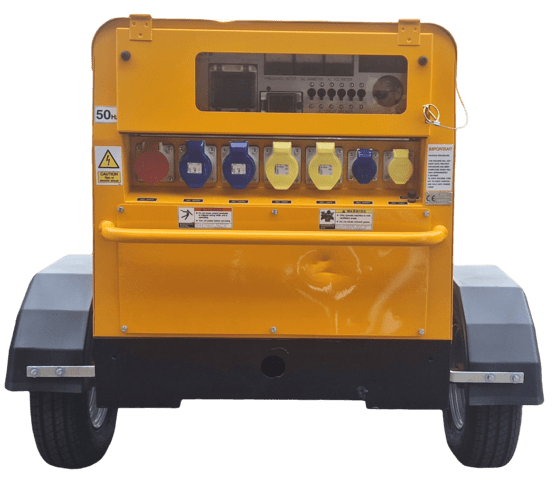 A yellow machine with a warning sign on it